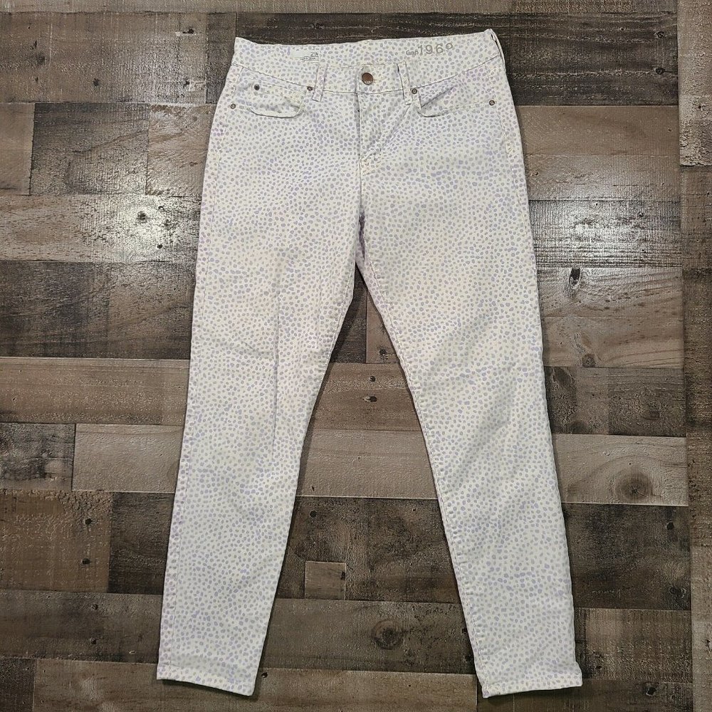 Gap Legging Jeans Women 29R Mid-Rise Jegging Polka Dot Light Wash White Denim